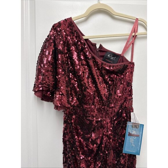 Mac Duggal Size 2 Burgundy 93540 One-Shoulder Sequin Formal Gown Dress Prom New - Picture 5 of 11